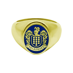 Chevalière héraldique en or émaillé (Bleu)Referencia: SR0387Bague de sceau en or 18 carats avec les armoiries héraldiques de son nom de famille émaillées à la main.Medida: 13x16mm.