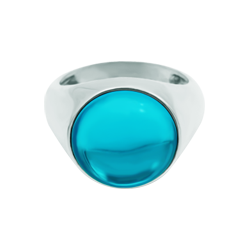 Anillo de plata con cristal de colores (Azul)Referencia: SR0392Sortija fabricada en plata de ley con cabujón de cristal de colores de 14mm.Medida: 14x14mm.