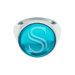Personalized silver ring with initial engraved in crystal (Blue)Ref. code: SR0396Ring made of sterling silver with 16mm colored crystal cabochon and personalized with your initial engraved.Size: 16x16mm.
