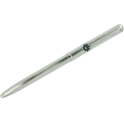 Bolígrafo de plata con Botón CharroReferencia: BL0101Elegante bolígrafo de plata de estilo clásico, decorado con un diseño de lineas finas.Ideal para regalos, ocasiones especiales o uso profesional.El capuchón y el cuerpo están fabricados en plata de ley maciza con acabado en brillo.El sistema de carga de tinta es compatible con recambios estandar.El cierre es de tipo pulsador retractil.Fabricado íntegramente en Alemania.Se puede personalizar con el nombre grabado en relieve.Medida: 140x10mm.