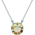 "Nautic flags" gold, steel and nacre pendantRef. code: CO1856Pendant made of soft stainless steel, customized name on nautic flags made of 18 carat gold, with nacre in the middle.Size: 20x20mm.