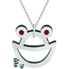 Colgante de acero "Silueta de Rana"Referencia: CO1882Colgante fabricado en acero pulido esmaltado al horno.Medida: 45x45mm.