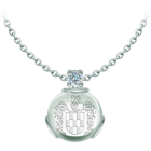 Colgante plata escudo heráldico grabado en cristal de roca y moissanitaReferencia: CO2000Colgante fabricado en plata de ley con un cabujón de cristal de colores de 18x18mm, con el escudo heráldico de su apellido familiar grabado en la parte posterior del cristal y una moissanita talla brillante de 5mm engastada.La moissanita es una gema preciosa creada en laboratorio que se ha ganado un lugar especial en la joyería por su belleza y cualidades únicas, deslumbra por su brillo superior al del diamante y su gran resistencia (9,25 en la escala de Mohs).Descubierta originalmente en un meteorito a finales del siglo XIX, y ese origen “estelar” le otorga un encanto singular.Llena de destellos únicos, combina lujo y elegancia en una sola joya.Medida: 18x18mm.
