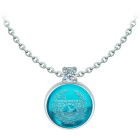 Silver Road Engineer Pendant with moissanite and colored crystalRef. code: CO2017Pendant made of sterling silver with a 16x16mm colored crystal cabochon, with the anagram of the Colegio Oficial de Ingeniero de Caminos, Canales y Puertos engraved on the back of the crystal and a 5mm brilliant cut moissanite set.Moissanite is a precious gemstone created in a laboratory that has earned a special place in jewelry for its beauty and unique qualities, it dazzles for its brilliance superior to diamond and its great resistance (9.25 on the Mohs scale).Originally discovered in a meteorite at the end of the 19th century, this 