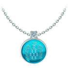 Silver and moissanite pendant with crystal engraved family crestRef. code: CO2019Pendant made in sterling silver with an 18x18mm stained glass cabochon, with the heraldic shield of his family name engraved on the back of the crystal and a 5mm brilliant cut moissanite set.Moissanite is a precious gemstone created in a laboratory that has earned a special place in jewelry for its beauty and unique qualities, it dazzles for its brilliance superior to diamond and its great resistance (9.25 on the Mohs scale).Originally discovered in a meteorite at the end of the 19th century, this 