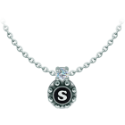 Personalized Charro Button Pendant in silver with moissaniteRef. code: CO2032Pendant made in sterling silver personalized with your name initial enameled in the oven with a 5mm brilliant cut moissanite set.Moissanite is a precious gemstone created in a laboratory that has earned a special place in jewelry for its beauty and unique qualities, it dazzles for its brilliance superior to diamond and its great resistance (9.25 on the Mohs scale).Originally discovered in a meteorite at the end of the 19th century, this 