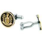 "Fernández Heraldic shield" customized gold and steel cufflinksRef. code: GE0082Cufflinks made of 18 carat gold and stainless steel with enameled heraldic shield.Size: 18x18mm.