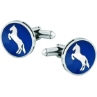 Boutons de manchette en argent "Cheval de dressage"Referencia: GE0248Boutons de manchette avec un cheval de dressage sculpté en bas-relief en argent sterling et émaillé au four, complétant un travail minutieux de grande qualité.Medida: 16x16mm.