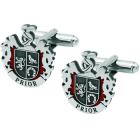 "Heraldic shield" customized silver and steel cufflinksRef. code: GE0340Cufflinks made of sterling silver over a enameled stainless steel base.Size: 18x20mm.