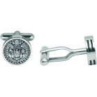 Gemelos del Escudo de la Universidad de Salamanca en plata y aceroReferencia: GE0425Gemelos con el Escudo de la Universidad de Salamanca tallado bajo relieve en plata de ley y acero pulido de 4mm de grosor.Trabajo artesanal de gran minuciosidad.Medida: 14x14mm.