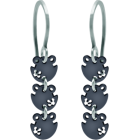 Pendientes en rutenio y acero "Siluetas de Rana"Referencia: PE3195Pendientes con 3 siluetas de ranas de 8mm chapadas en rutenio enlazadas.Medida: 8x8mm.