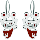 Pendientes de plata y acero "Silueta de Rana"Referencia: PE3202Pendientes de ranas entrelazadas fabricados en plata de ley esmaltada al horno y acero.Medida: 20x20mm.