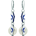 "Dolphins" silver and pearls earringsRef. code: PE3278Dolphin openwork and enameled earrings in sterling silver with 14mm coin pearl at the bottom.Size: 21x7mm.