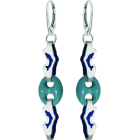 Pendientes de plata y turquesa "Delfines y calabrotes"Referencia: PE3281Pendientes de delfines calados y esmaltados en plata de ley con calabrotes de turquesa.Medida: 21x7mm.