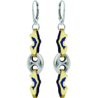 Pendientes de oro y plata "Calabrotes y delfines"Referencia: PE3288Pendientes de delfines calados y esmaltados en oro de 9 ktes con calabrotes de plata de ley.Medida: 21x7mm.