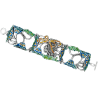 Art Nouveau "Woman with flowers and laces" silver braceletRef. code: PU0317Art Nouveau bracelet made of sterling silver.Flowers enameled in blue, yellow and amber.Museum pieces inspired by the most representative works of the Art Nouveau and Art Déco movement, and modernism from the late 19th and early 20th centuries.Size: 190x43mm.