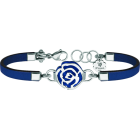 "Rose" silver, leather and steel Art Nouveau braceletRef. code: PU2575Bracelet made of 3mm thick leather and polished steel, with an Art Nouveau style rose openworked in sterling silver and enameled, with an exclusive steel click clasp.Size: 18x16mm.