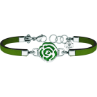 Pulsera de plata, cuero y acero "Rosa Art Nouveau"Referencia: PU2575Pulsera fabricada en cuero de 3mm de grosor y acero pulido, con una rosa de estilo Art Nouveau calada en plata de ley y esmaltada, con un exclusivo cierre de clic de acero.Medida: 18x16mm.