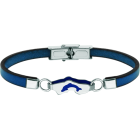 "Dolphin" silver and leather braceletRef. code: PU26413mm thick leather bracelet with openwork dolphin and enameled in sterling silver.Size: 21x7mm.