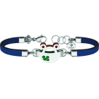 "Frogs" silver, steel and leather braceletRef. code: PU26493mm thick leather bracelet with frog silhouette in baked enameled sterling silver.Size: 23x16mm.