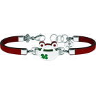 "Frogs" silver, steel and leather braceletRef. code: PU26493mm thick leather bracelet with frog silhouette in baked enameled sterling silver.Size: 23x16mm.