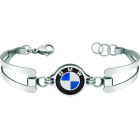 "BMW logo" silver and steel braceletRef. code: PU2700Stainless steel bracelet with BMW logo carved in low relief in sterling silver and stove enameled.Size: 19x16mm.