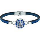 "Heraldic shield" customized silver, steel and leather braceletRef. code: PU27023mm thick leather bracelet with the coat of arms of the Rodriguez surname carved in low relief in sterling silver and enameled in the oven.A meticulous craftsmanship with an eternal guarantee.Size: 19x16mm.