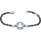 Pulsera de plata, acero y rutenio "Banderas náuticas"Referencia: PU2711Pulsera de rueda personalizada con banderas náuticas representando su nombre talladas bajo relieve en plata de ley, montado sobre una cadena chapada en rutenio con cierre de seguridad.Medida: 19x16mm.