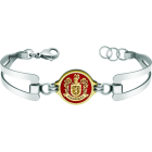 "Heraldic shield" customized gold and steel braceletRef. code: PU2712Personalized stainless steel bracelet with the coat of arms of the Fernández surname carved in low relief in 18kt gold and enameled in the oven.A meticulous craftsmanship with an eternal guarantee.Size: 19x16mm.