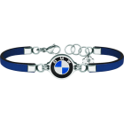 "BMW" silver, steel and leather braceletRef. code: PU2732Leather bracelet with BMW logo carved in low relief in sterling silver and stove enameled.Size: 19x16mm.