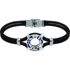 Silver and leather bracelet "Nautical flags"Ref. code: PU27903mm thick leather bracelet with personalized wheel with the nautical flags of your name carved in low relief in sterling silver and enameled in the oven.Size: 16x16mm.