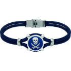 Silver and leather bracelet "Pirate Flag"Ref. code: PU27923mm thick leather bracelet with the pirate flag carved in sterling silver and enameled in the oven.Size: 16x16mm.
