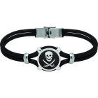Silver and leather bracelet "Pirate Flag"Ref. code: PU27923mm thick leather bracelet with the pirate flag carved in sterling silver and enameled in the oven.Size: 16x16mm.
