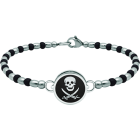 Silver and steel bracelet "Pirate Flag"Ref. code: PU2798Rigid steel ball bracelet with the pirate flag carved in sterling silver and enameled in the oven.Size: 16x16mm.