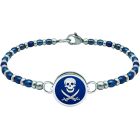 Silver and steel bracelet "Pirate Flag"Ref. code: PU2812Rigid steel ball bracelet with the pirate flag carved in sterling silver and enameled in the oven.Size: 16x16mm.