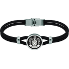 Leather and silver heraldic braceletRef. code: PU28183mm thick leather bracelet with the heraldic shield of your family name carved in low relief in sterling silver and enameled in the oven.Size: 16x16mm.
