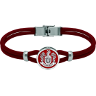 Leather and silver heraldic braceletRef. code: PU28183mm thick leather bracelet with the heraldic shield of your family name carved in low relief in sterling silver and enameled in the oven.Size: 16x16mm.