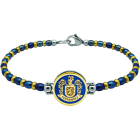 Pulsera heráldica en oro y aceroReferencia: PU2821Pulsera de cadena de bolas de acero y chapadas en oro con el escudo de su apellido tallado bajo relieve en oro de 18 ktes y esmaltado al horno.Medida: 16x16mm.