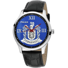 "Heraldic shield" watchRef. code: RE0102Movement: Japanese quartzCase: Stainless steel.Case dimensions: 46x49x11mm.Back: Stainless steel screw.Glass: Mineral.Functions: Hours, minutes and seconds.Bracelet/strap: Leather with steel strap.Water-resistance: 5 ATM.Dial: Heraldic shield made of sterling silver and hand enameled.