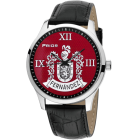 "Heraldic shield" watchRef. code: RE0102Movement: Japanese quartzCase: Stainless steel.Case dimensions: 46x49x11mm.Back: Stainless steel screw.Glass: Mineral.Functions: Hours, minutes and seconds.Bracelet/strap: Leather with steel strap.Water-resistance: 5 ATM.Dial: Heraldic shield made of sterling silver and hand enameled.