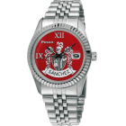 "Heraldic shield" watchRef. code: RE0122Movement: Japanese quartzCase: Stainless steel.Case dimensions: 39x48x11mm.Back: Stainless steel screw.Glass: Flat mineral with loupe.Functions: Hours, minutes, seconds and calendar.Bracelet/strap: Stainless steel.Water-resistance: 10 ATM.Dial: Heraldic shield made of sterling silver and hand enameled.