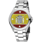 "Spain" watchRef. code: RE0150Movement: Japanese quartzCase: Stainless steel.Case dimensions: 37x37x9mm.Back: Stainless steel screw.Glass: Mineral.Functions: Hours, minutes and seconds.Bracelet/strap: Steel bracelet with security clasp.Water-resistance: 10 ATM.Dial: Flag made of sterling silver and hand enameled.