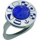 "Nautic flags" silver, steel and lapis lazuli ringRef. code: SR0327Ring made of soft stainless steel, customized name on nautic flags made of sterling silver, with 8mm lapis lazuli.Size: 16x16mm.