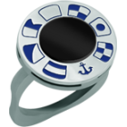 Sortija náutica de plata, acero y ónice "Banderas náuticas"Referencia: SR0328Rueda personalizada con banderas náuticas representando su nombre talladas bajo relieve en plata de ley, montado sobre una sortija de acero pulido, con ónice en el centro.Medida: 16x16mm.