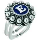 Botón charro silver ringRef. code: SR0353Steel ring with sterling silver charro button personalized with baked enamel initial.Size: 21x21mm.