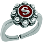 Botón charro silver ringRef. code: SR0355Steel ring with sterling silver charro button personalized with baked enamel initial.Size: 12x12mm.