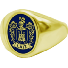 Sortija sello de Escudo Heráldico ovalado en oro esmaltadoReferencia: SR0387Anillo de tipo sello ovalado fabricado en oro de 18 ktes con escudo heráldico de su apellido esmaltado a mano.Medida: 13x16mm.